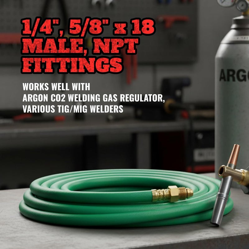 STARTECHWELD 50 FT Argon Gas Hose, Inert Gas Welding Hoses for MIG/TIG Welding Regulator，Argon/CO2 Flowmeter Regulator Hose, 5/8" UNF-18RH, NPT Fittings, (50 Feet) AH-50-G - Image 3